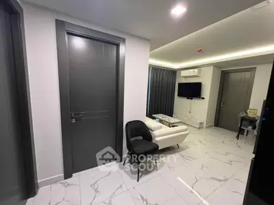 Modern living room with sleek design and marble flooring