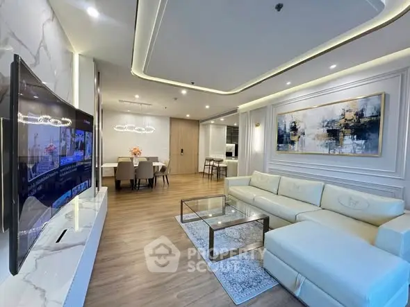 Luxurious modern living room with elegant decor and spacious dining area