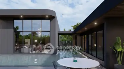 Luxurious modern home with sleek architecture and stunning poolside view, perfect for upscale living.