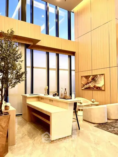 Luxurious modern living room with high ceilings and elegant decor