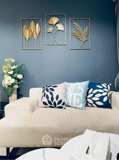 Stylish living room with modern decor and cozy sofa