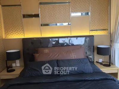 Luxurious bedroom with elegant decor and ambient lighting
