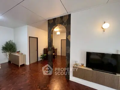 Stylish living room with parquet flooring and modern decor