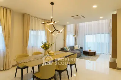 Luxurious modern living room with elegant dining area and stylish lighting