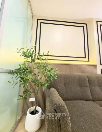 Modern living room with stylish sofa and decorative plant