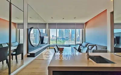Modern living room with stunning city view and sleek interior design