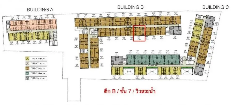 Detailed floor plan of a multi-building residential complex with unit types and layout.