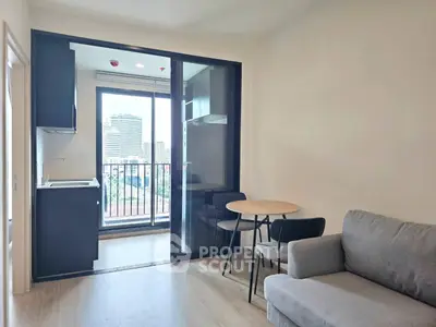 Modern living room with balcony view in a stylish apartment