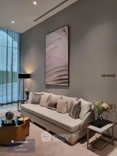 Elegant living room with modern decor and stylish furniture in a luxurious apartment