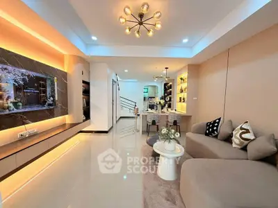 Luxurious modern living room with elegant lighting and stylish decor