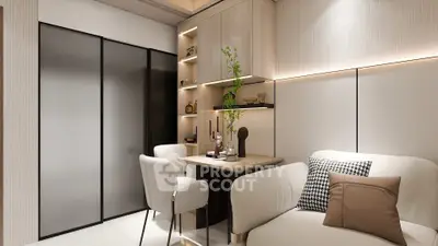 Modern living room with elegant decor and cozy seating area