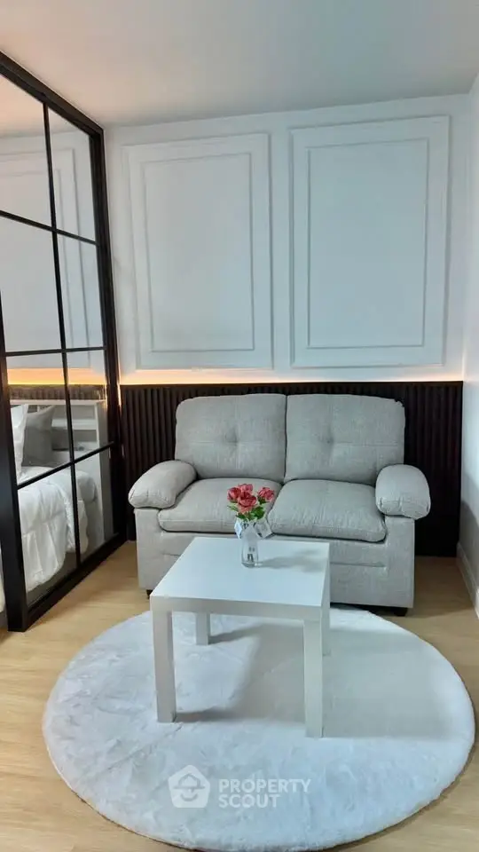 Chic modern living room with cozy sofa and stylish decor