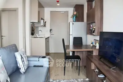 Modern compact living room with integrated kitchen and stylish decor