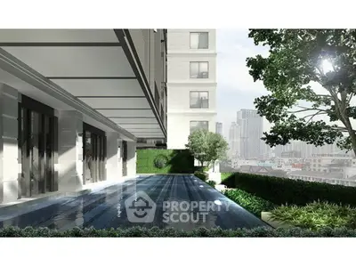 Luxurious urban apartment with stunning pool and city view, perfect for modern living.