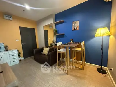 Modern living room with stylish decor and cozy seating area