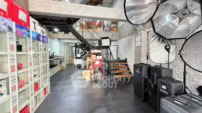 Modern commercial space with sleek design and professional photography equipment.