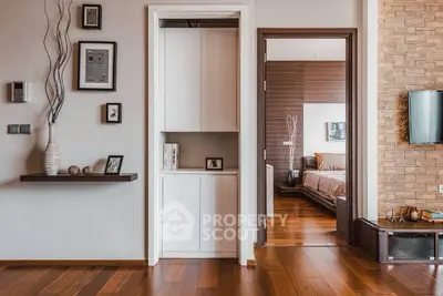 Stylish modern apartment interior with wooden flooring and elegant decor