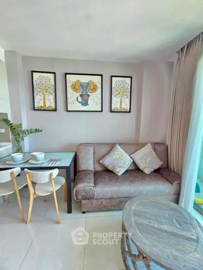 Stylish living room with modern decor and cozy seating area