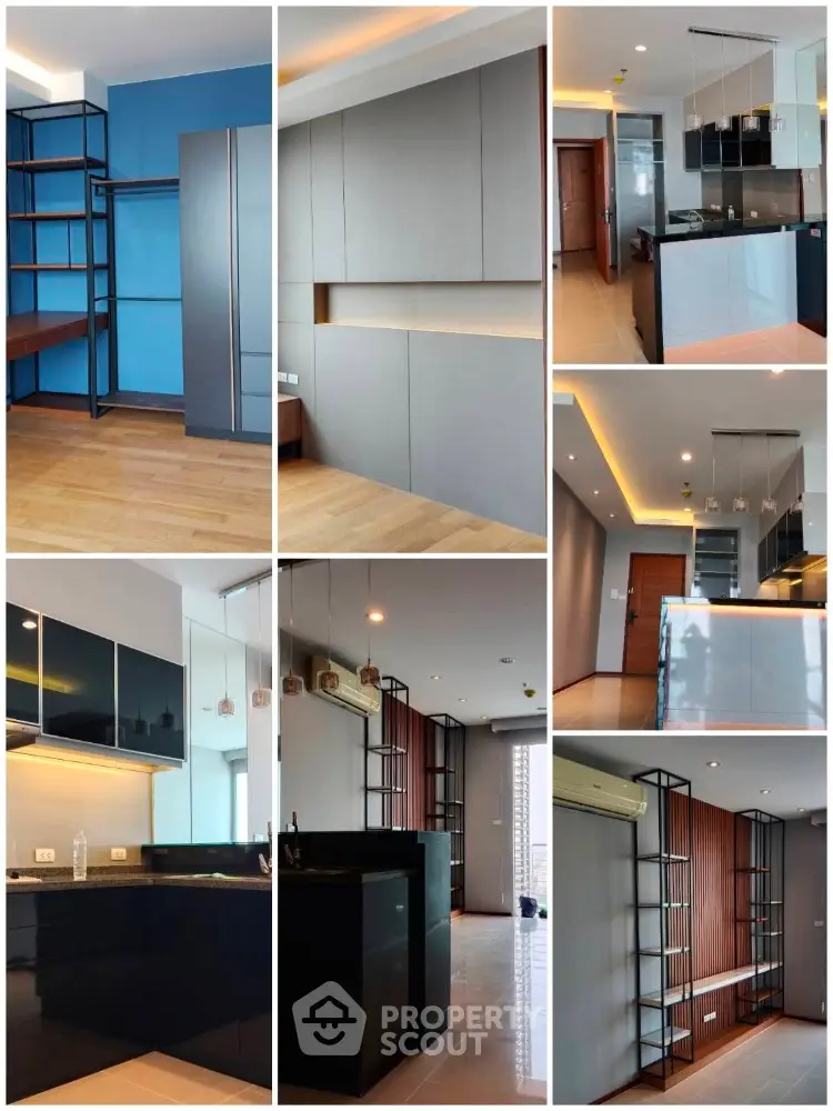 Modern kitchen and living area with sleek cabinetry and open layout