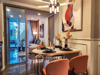 Stylish modern dining area with elegant decor and cozy living room view