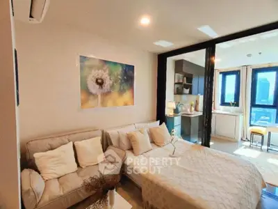 Cozy studio apartment with modern open layout and city view