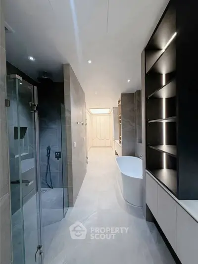 Luxurious modern bathroom with sleek design and elegant bathtub