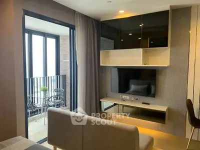 Modern living room with balcony view in stylish apartment