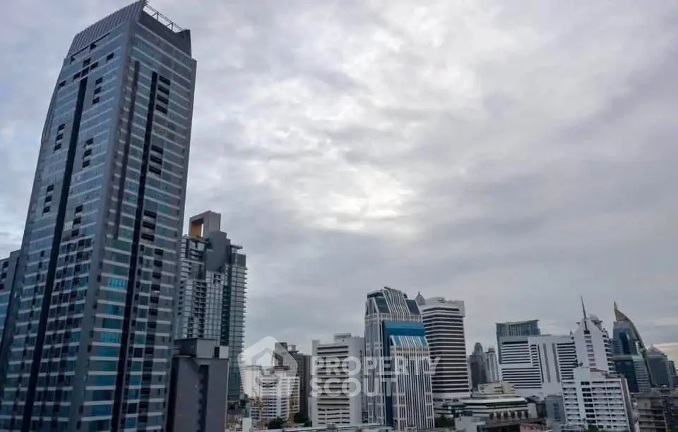 Stunning cityscape view showcasing modern skyscrapers under a cloudy sky, perfect for urban living enthusiasts.