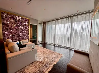Luxurious living room with panoramic city view and elegant decor