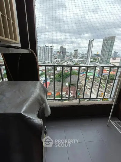 Stunning balcony view with modern railing overlooking cityscape