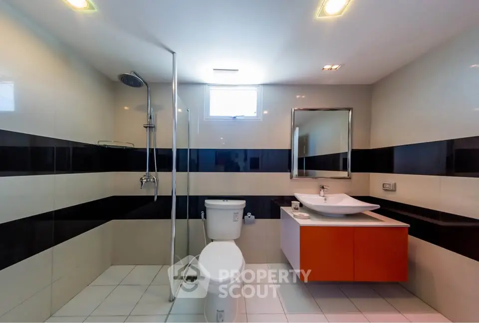 Modern bathroom with sleek fixtures and stylish design