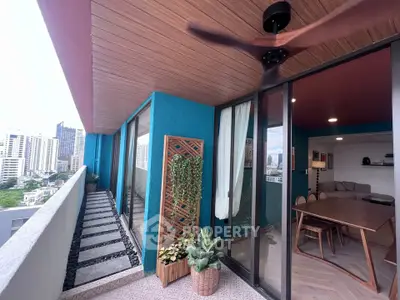 Stylish balcony with modern design and city view, perfect for relaxation and entertaining.
