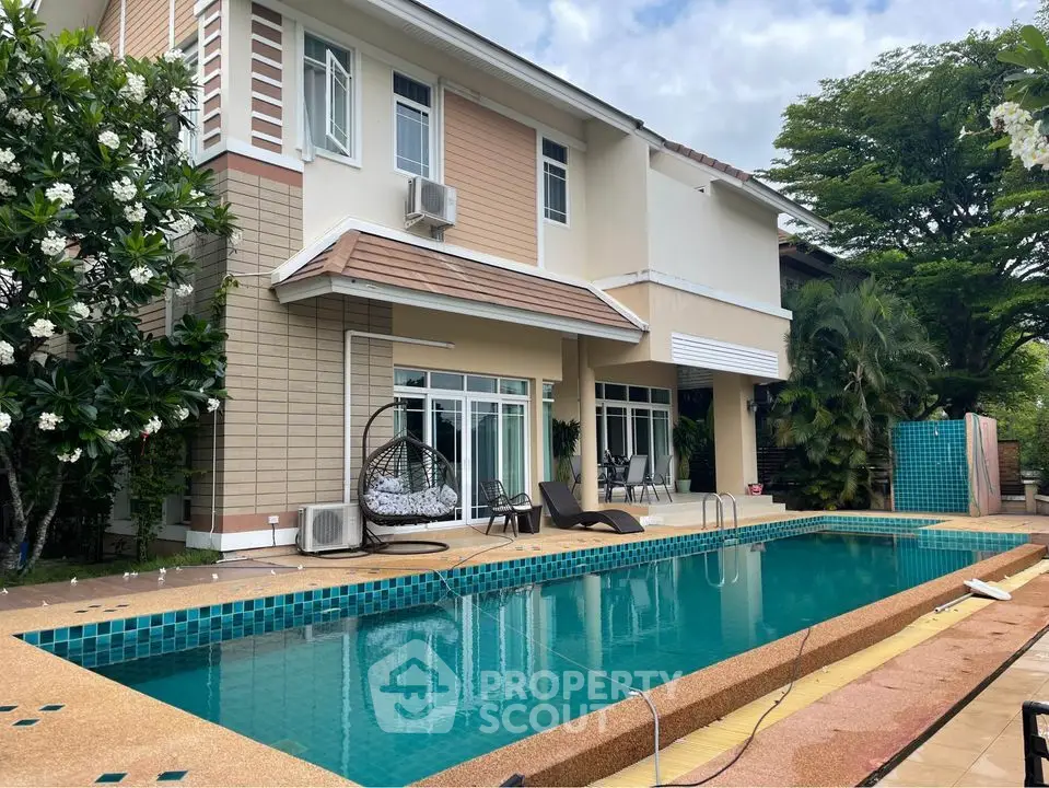 Luxurious modern home with private pool and lush garden, perfect for relaxation and entertaining.