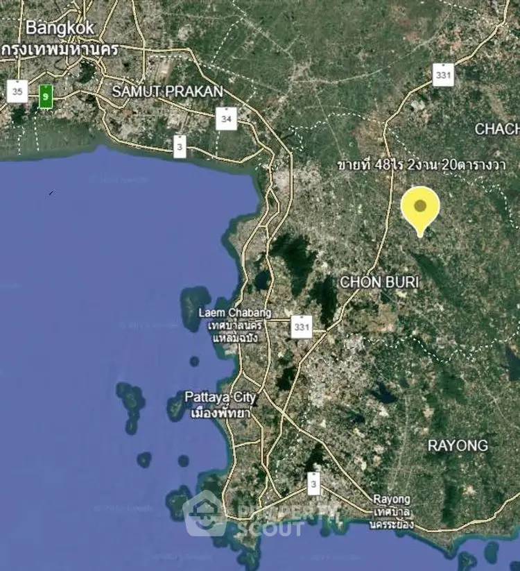 Map view highlighting Chon Buri area near Pattaya City, ideal for real estate opportunities.