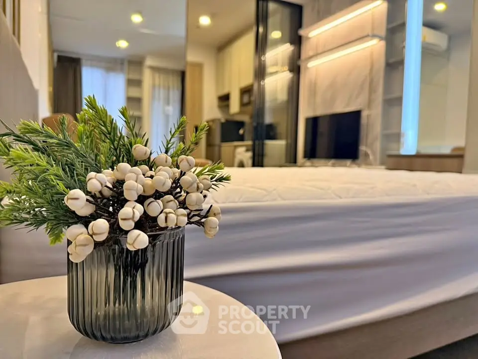 Modern bedroom with stylish decor and cozy ambiance