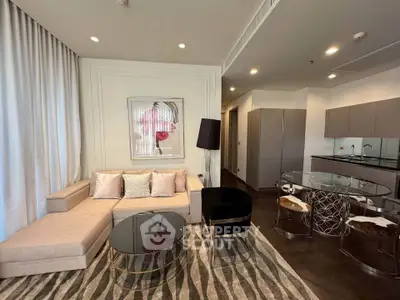 Luxurious modern living room with elegant decor and open kitchen layout