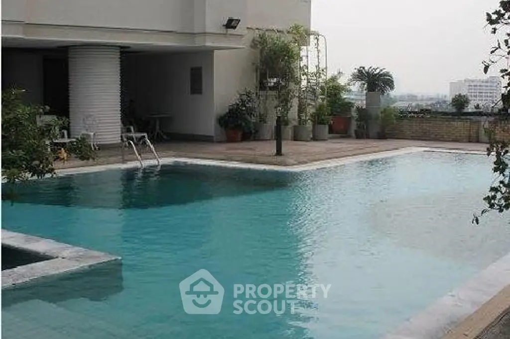 Luxurious rooftop pool with city views and lush greenery.