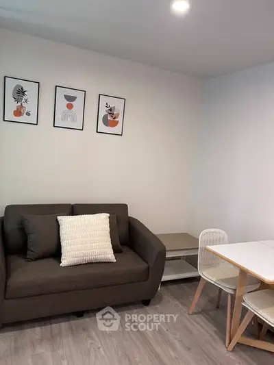 Modern living room with stylish decor and cozy seating area