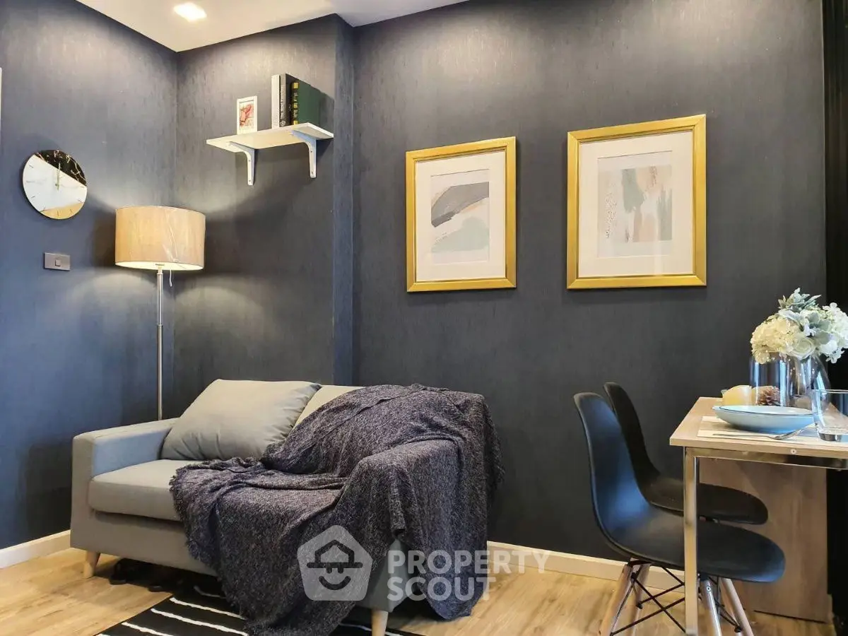 Cozy modern living room with stylish decor and dining area