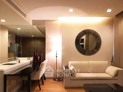 Modern living room with elegant decor and cozy seating area