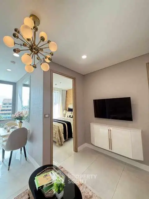 Modern apartment interior with stylish lighting and elegant decor