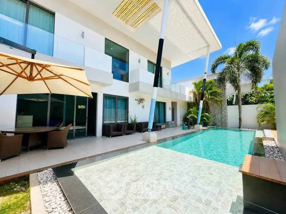 Luxurious modern villa with private pool and spacious outdoor area, perfect for relaxation and entertainment.