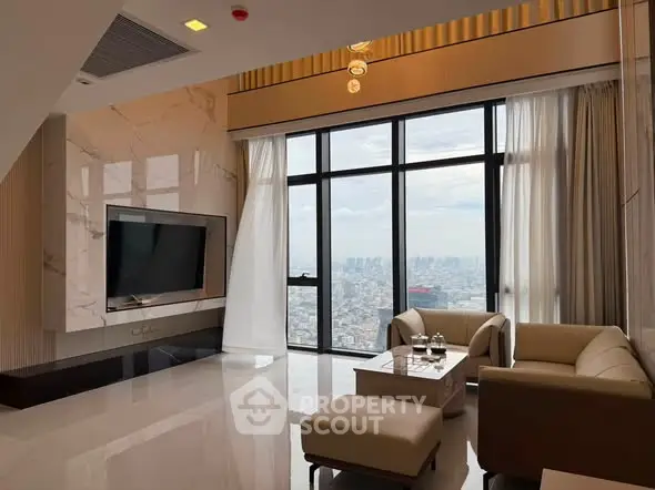 Luxurious high-rise living room with stunning city view and modern decor
