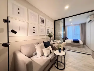 Modern living room with stylish decor and cozy seating in a contemporary apartment