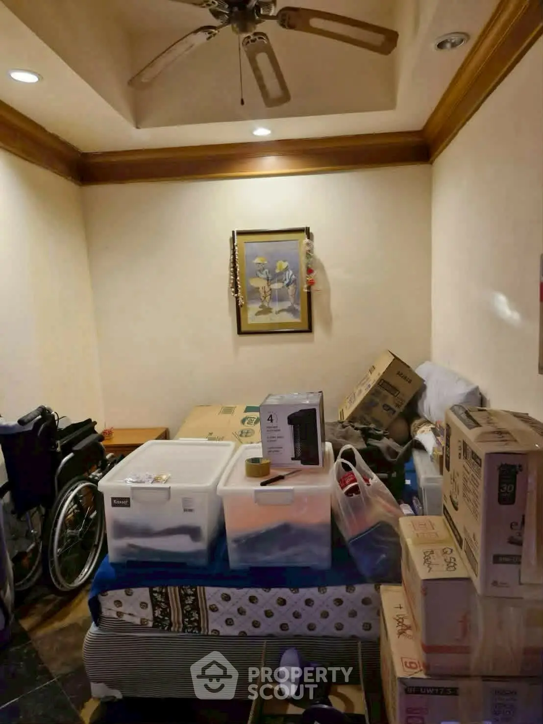 Cozy storage room filled with boxes and essentials, perfect for organizing and maximizing space in your home.