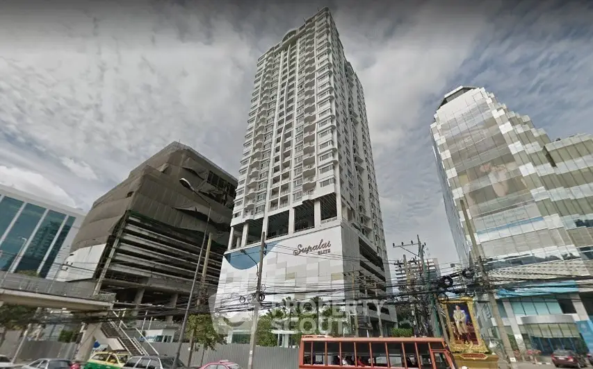 Stunning high-rise building with modern architecture in bustling cityscape