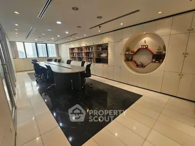 Spacious modern conference room with sleek design and city view