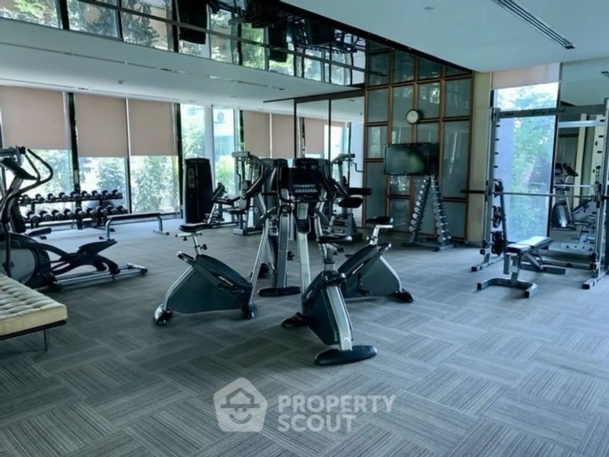 Spacious modern gym with state-of-the-art equipment and large windows