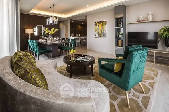 Luxurious living room with elegant decor and plush seating in a modern apartment.