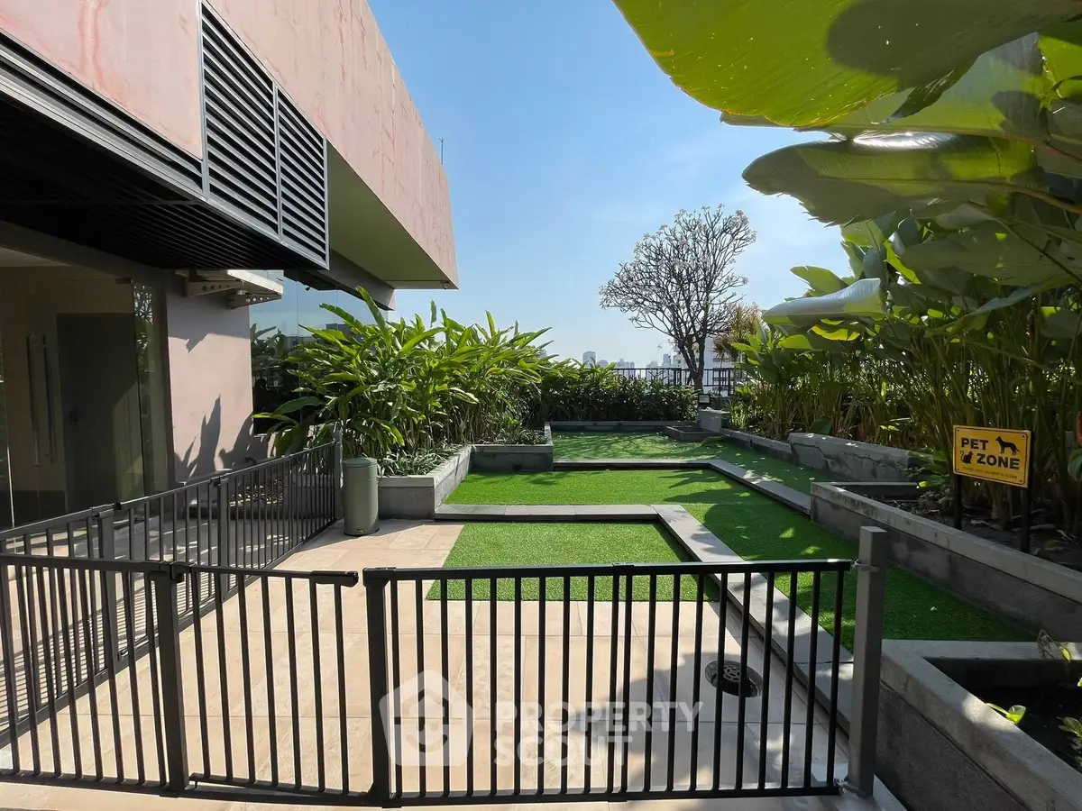 Luxurious rooftop garden with pet zone and stunning city view